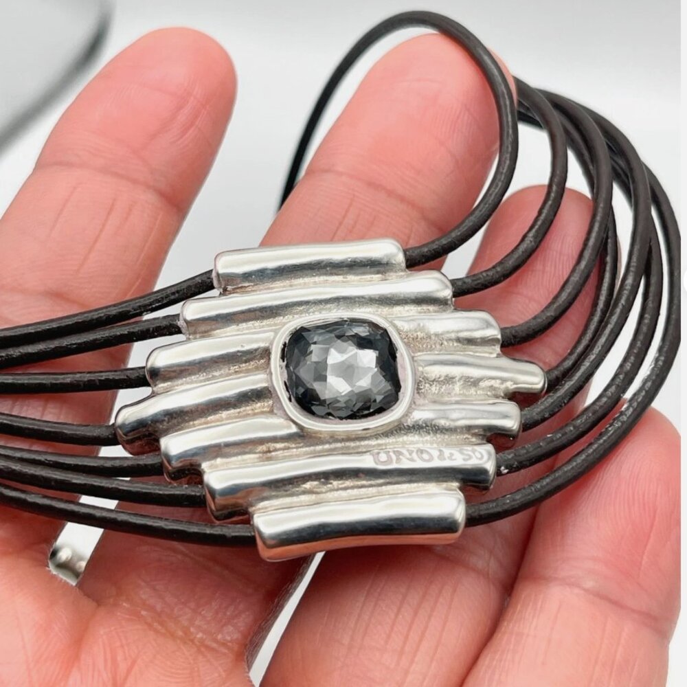 Uno de 50 Fearless Attached Crystal Choker Necklace Silver Multi Strand leather - Picture 7 of 15